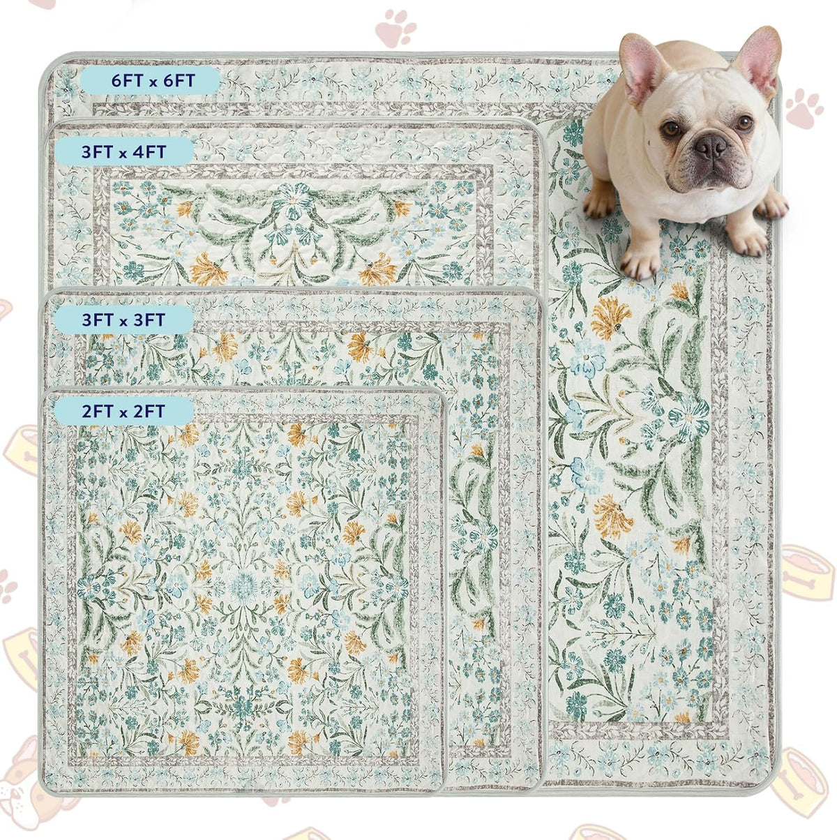 Lahome Washable Reusable Pee Pads for Dogs - Beige Botanical Floral 2 Pack Puppy Pads, Super Absorbent & Waterproof Training Mats for Crate & Floor - Leakproof with Non-Slip Backing (36"x48") - Image 9