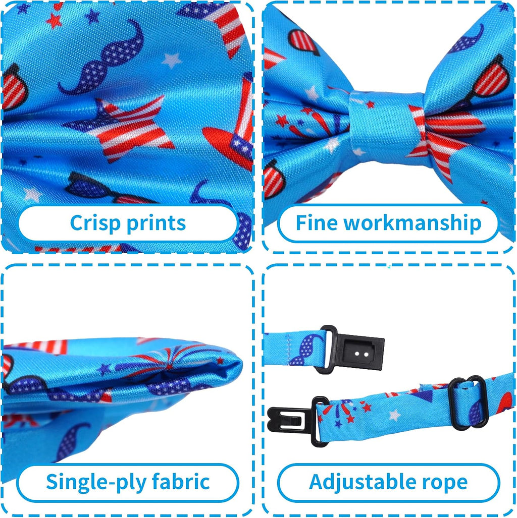 Close up of red white and blue stars and stripes grooming bows