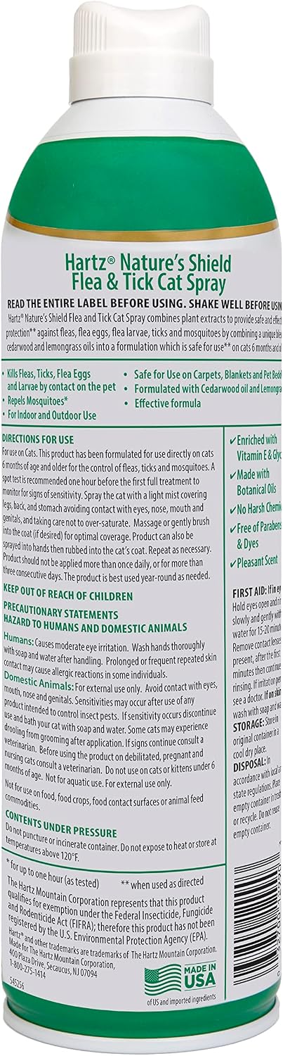 Hartz natural flea and tick botanical spray for cats 14 ounces