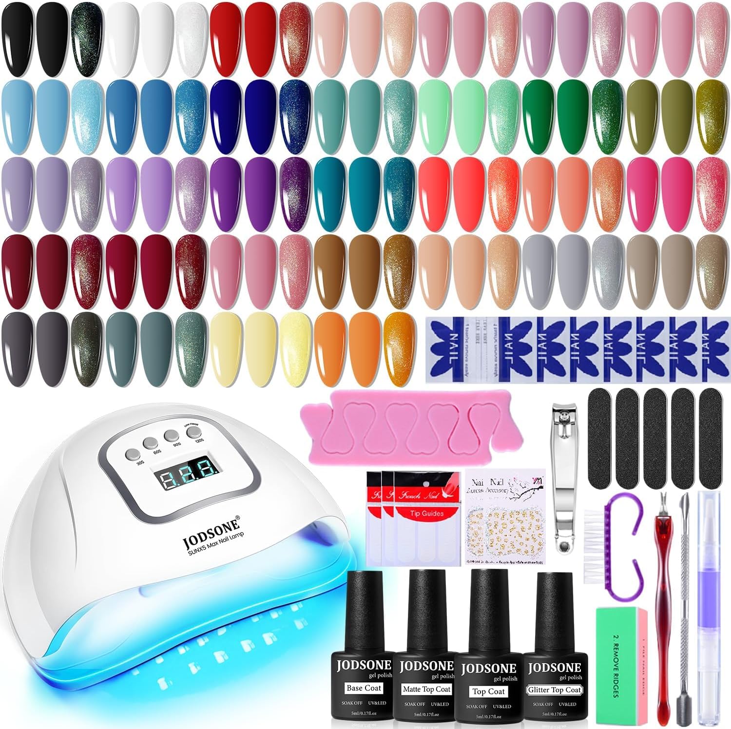 Jodsone gel nail polish kit with 32 colors and UV lamp front view