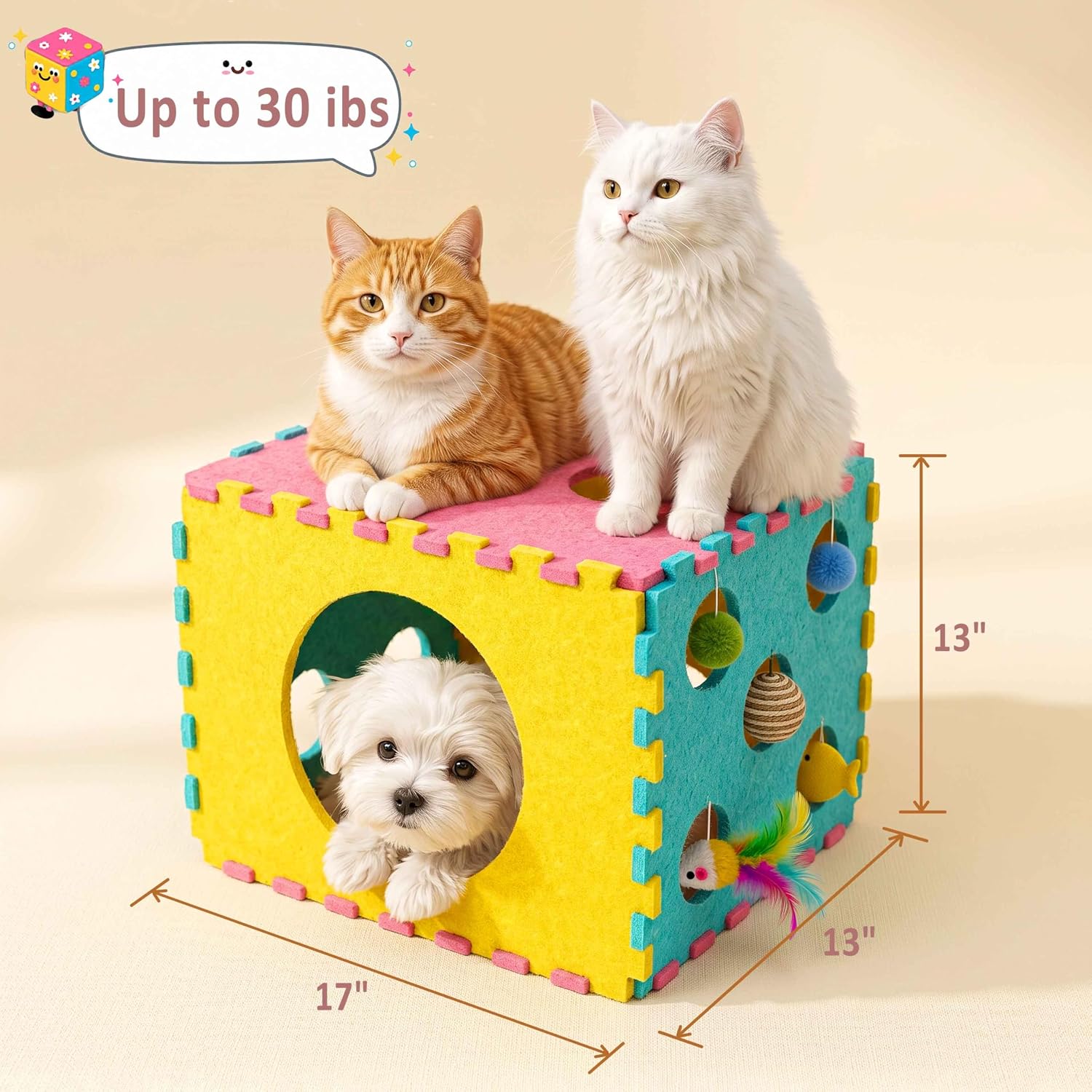 MOYMO cat cave supporting an adult indoor cat on the upper perch