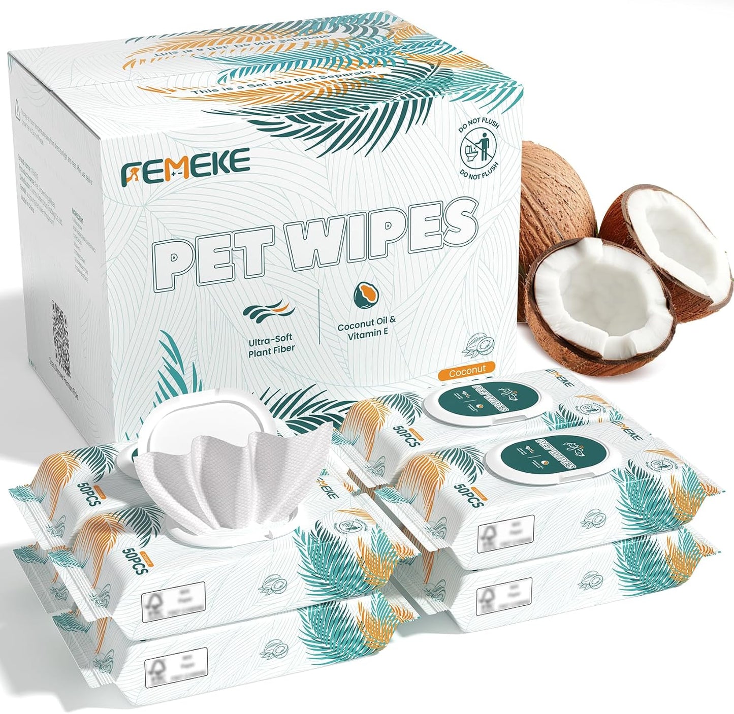 Femeke imported pet wipes back packaging showing the FSC certified eco friendly label.