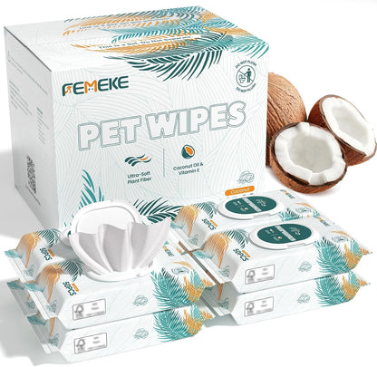 Femeke imported pet wipes back packaging showing the FSC certified eco friendly label.