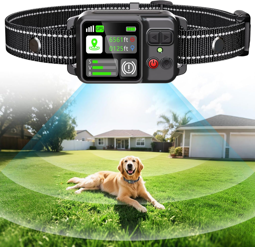 Attefine GPS Wireless Dog Fence collar system front view showing the digital LCD display screen.