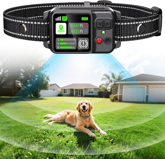 Attefine GPS Wireless Dog Fence collar system front view showing the digital LCD display screen.