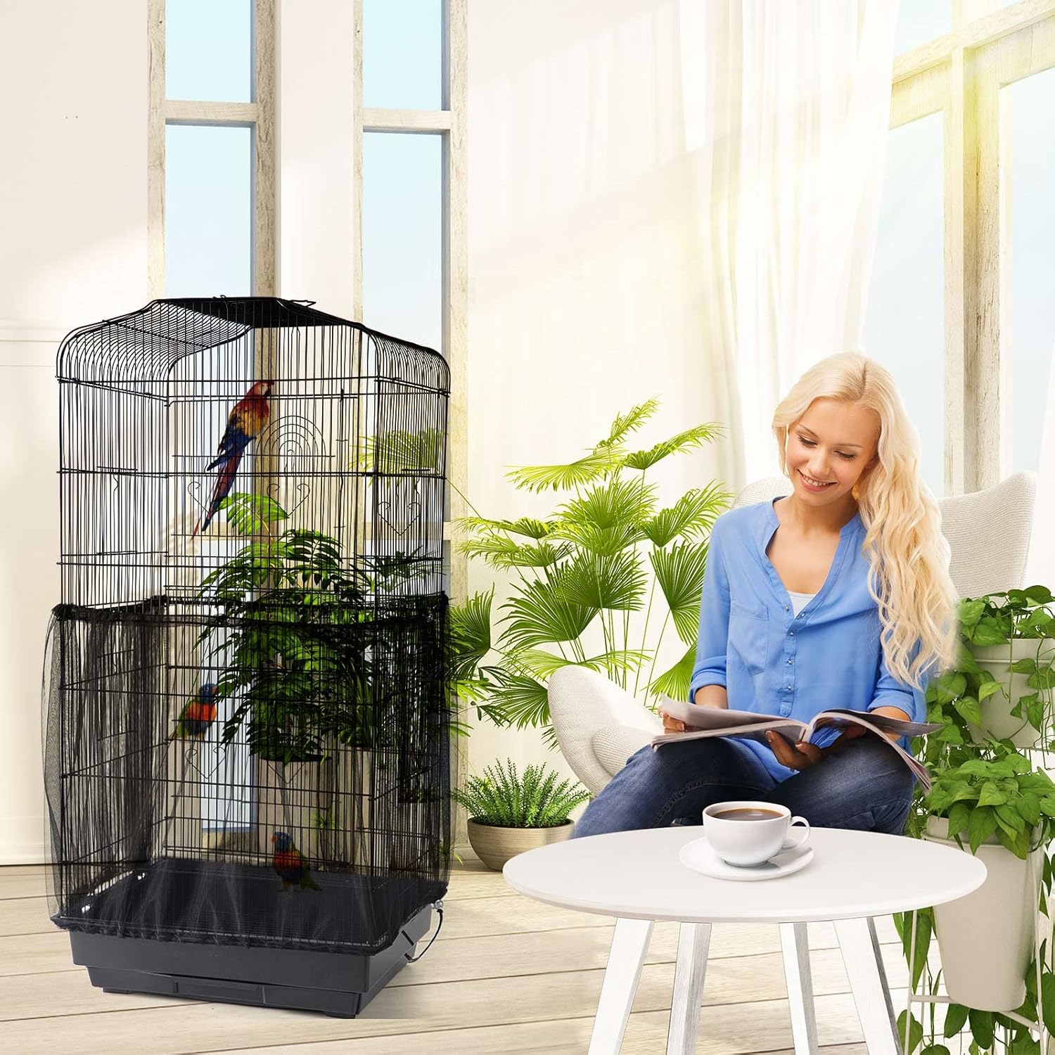 Close up view of the zero point one millimeter breathable nylon mesh on bird seed catcher guard.