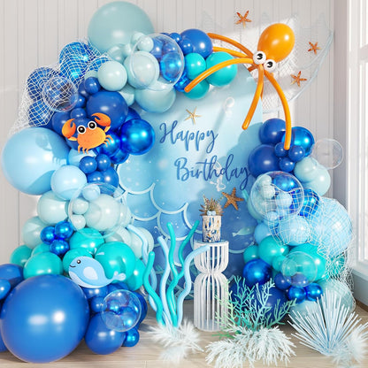 JOYFLOAT Under the Sea Balloon Arch Kit front view of fully assembled ocean themed party garland