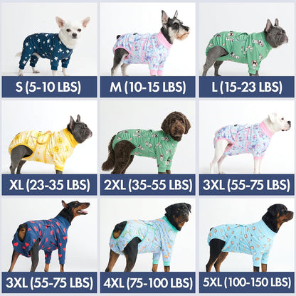 Back view of Spark Paws dog onesie with potty break cutout