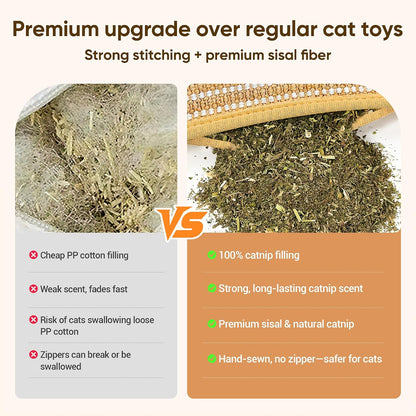 Catnip kicker toy showing size for indoor cat play