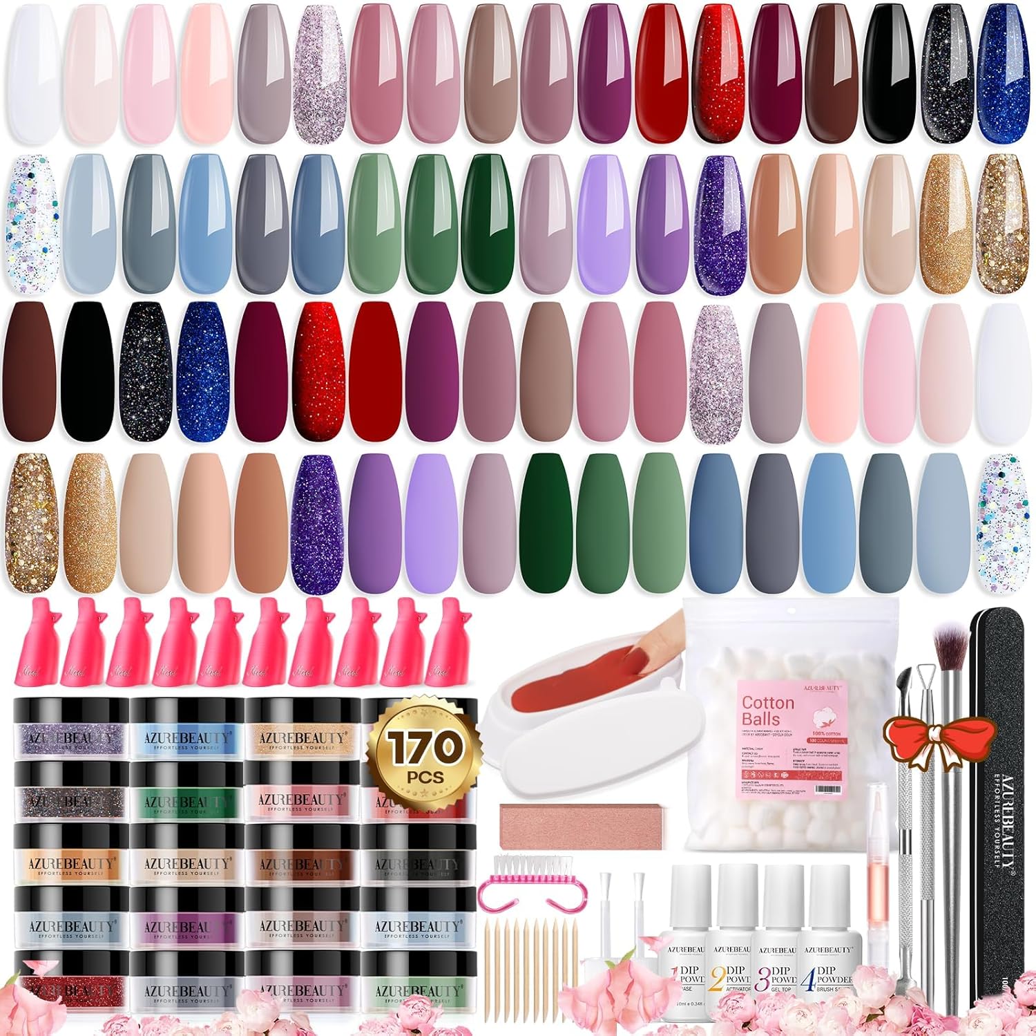 AZUREBEAUTY 170 piece dip powder nail kit with 36 autumn and winter colors