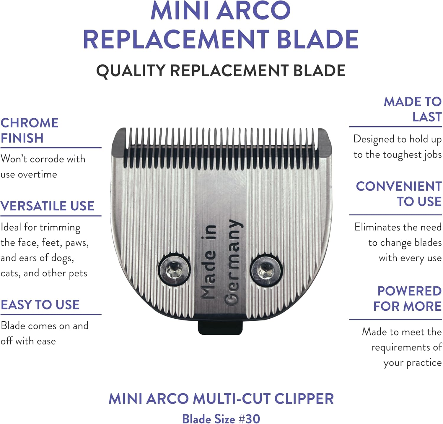 Wahl Number 30 fine cut silver detachable pet groomer blade close up