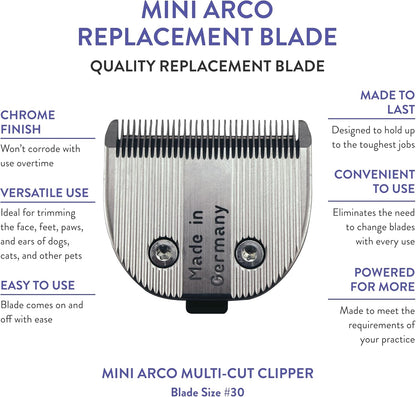 Wahl Number 30 fine cut silver detachable pet groomer blade close up