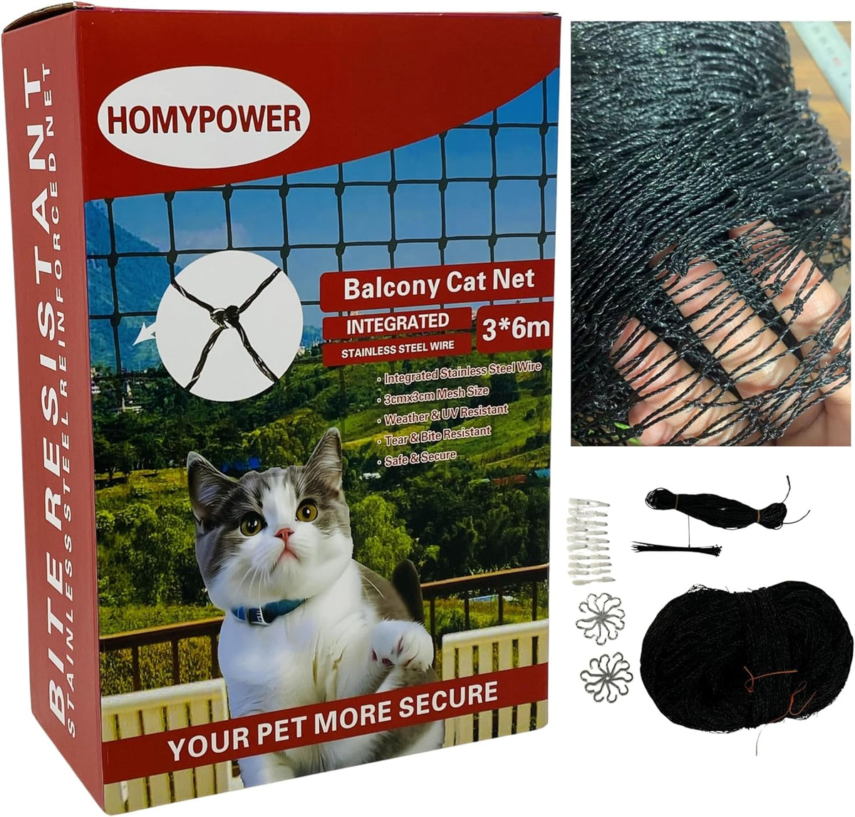 Cat Netting Balcony,10x26 ft Stainless Steel Reinforced Bite Tear UV and Weather-Resistant Anti-Fall Netting for Pets, Safety Net for Cat, Small Catio for Apartment Balcony Protection - Image 10