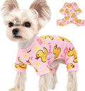 Viunimo dog pajamas front view yellow duck print summer pet clothes