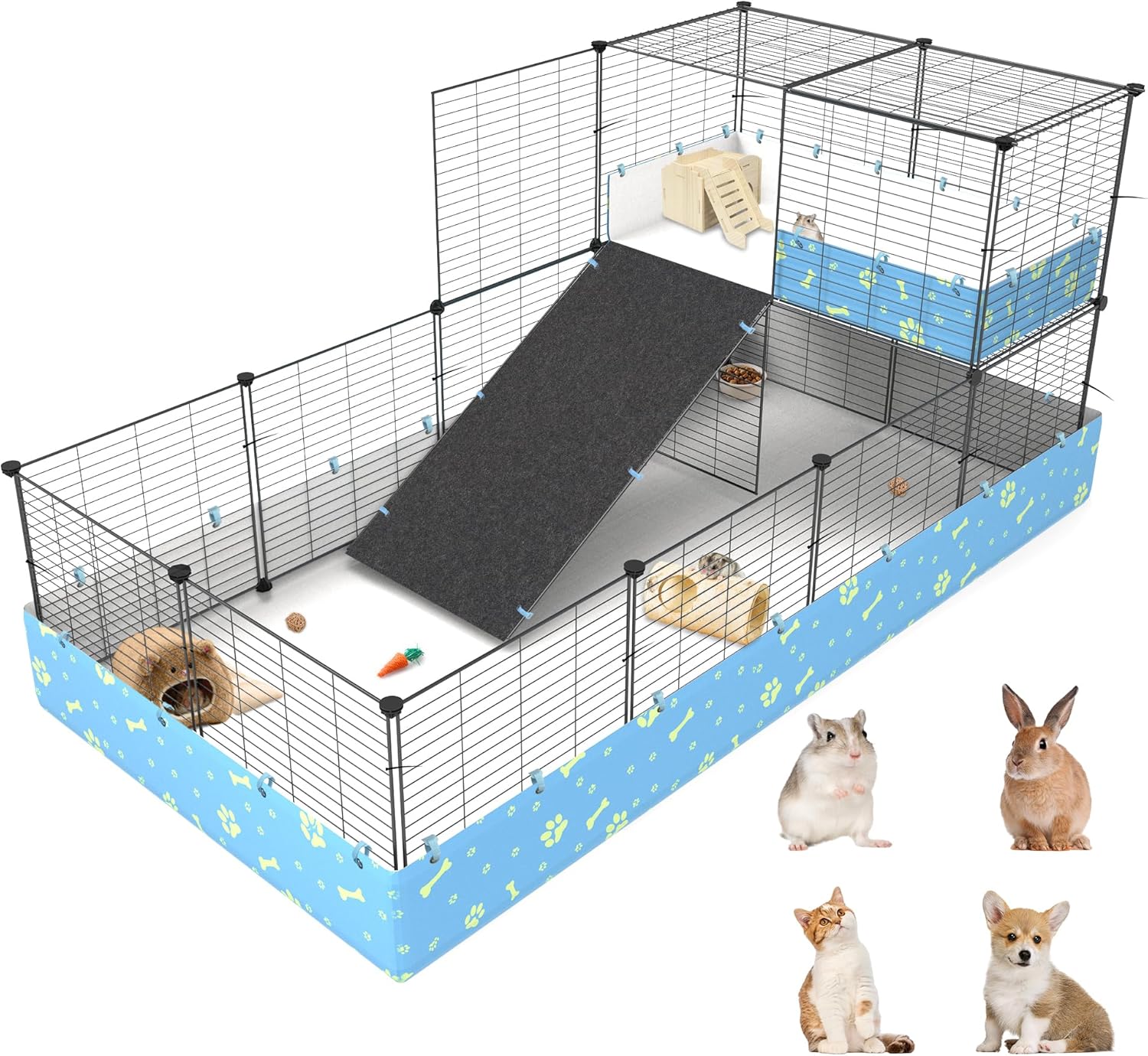 2-Story Guinea Pig Cages with Tarp, Large C&C Loft Cage for Rabbit Bunny Puppy Small Animal Indoor Dog Playpen Pet Exercise Enclosure, 25 Panels - Image 1