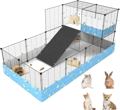 2-Story Guinea Pig Cages with Tarp, Large C&C Loft Cage for Rabbit Bunny Puppy Small Animal Indoor Dog Playpen Pet Exercise Enclosure, 25 Panels - Image 1