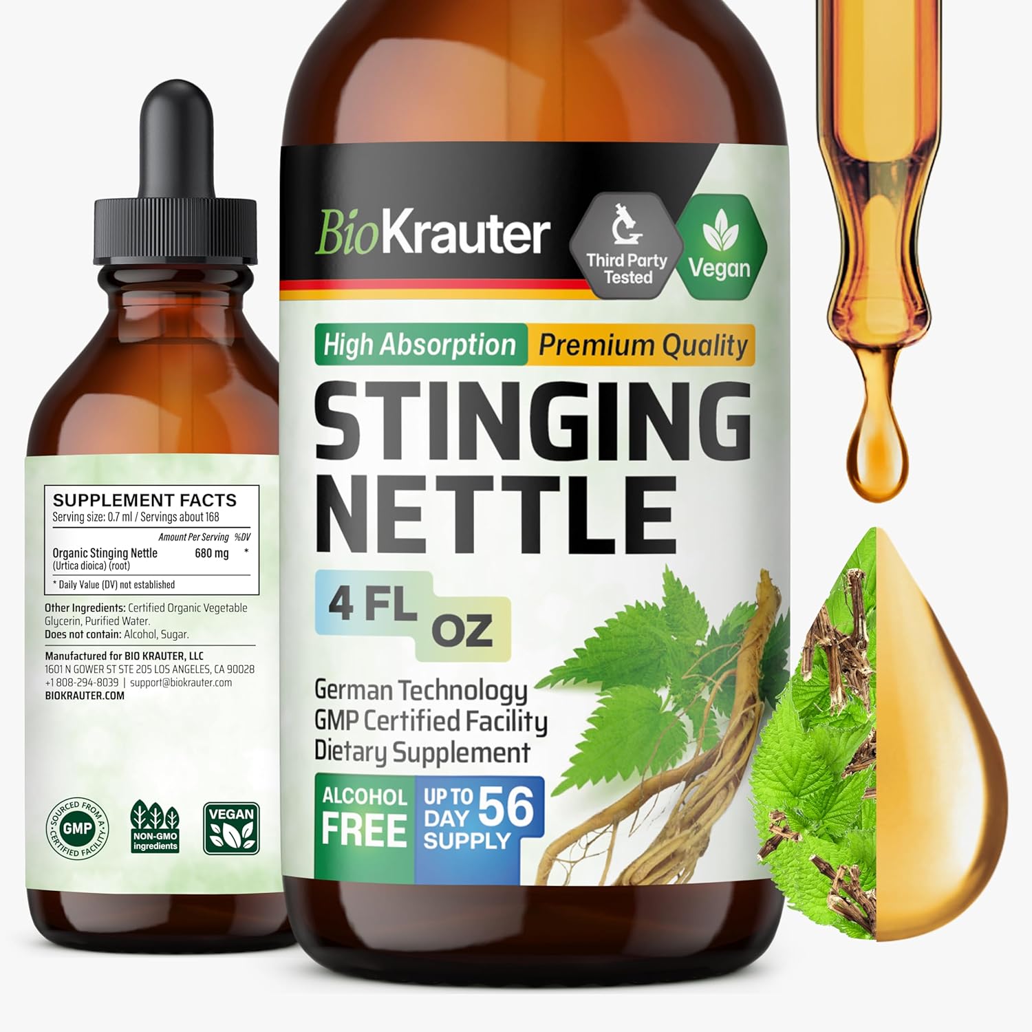 Bio Krauter Stinging Nettle Root Tincture front view bottle showing premium urinary support label