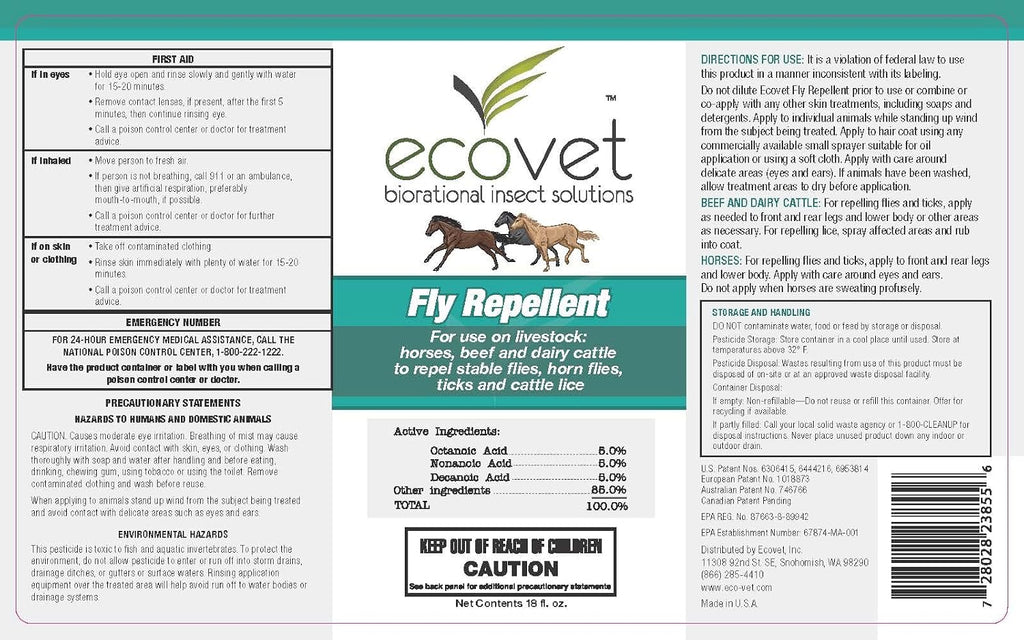 Ecovet natural fatty acid insecticide spray bottle packaging label details