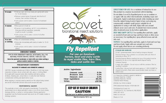 Ecovet natural fatty acid insecticide spray bottle packaging label details
