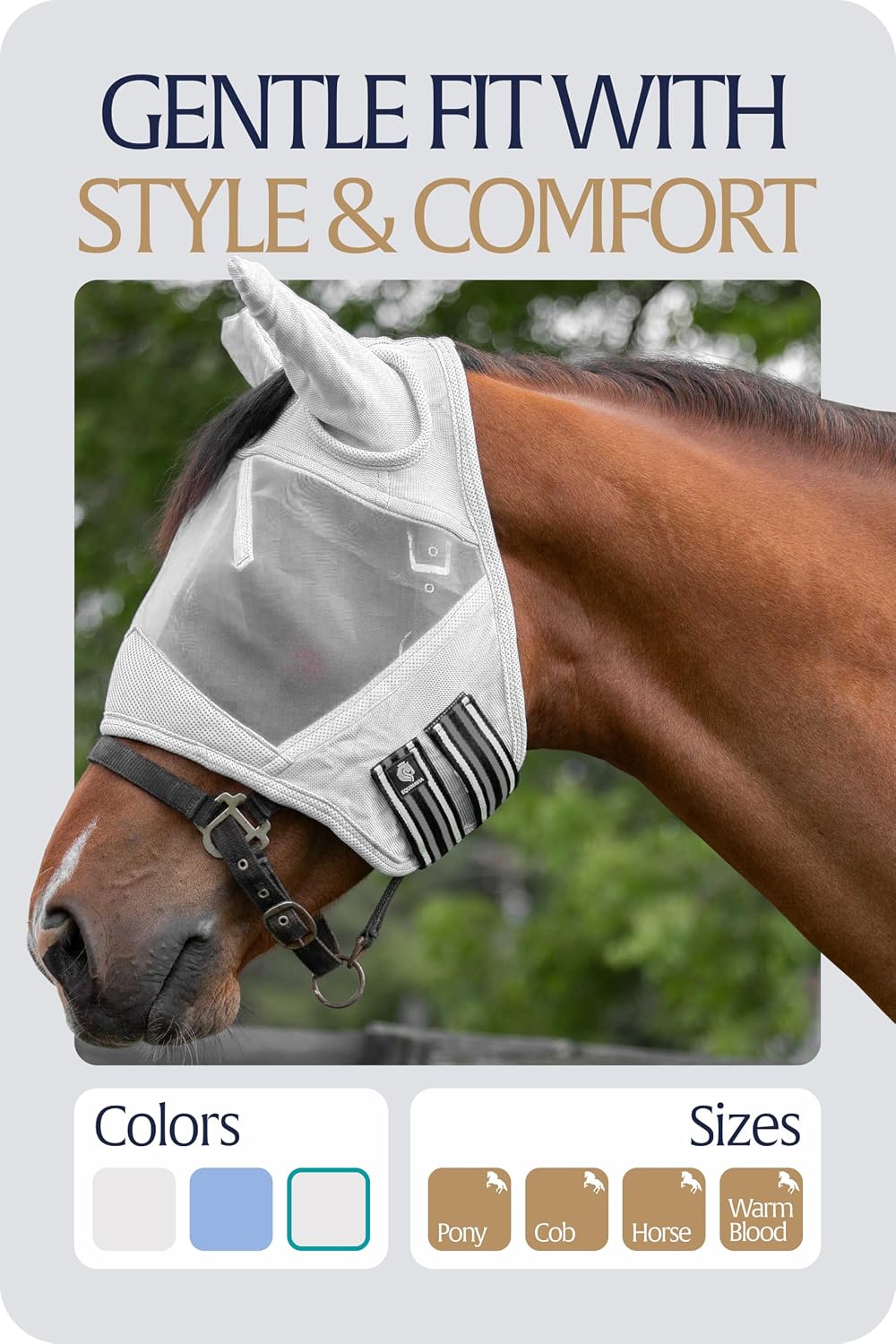 Side profile of Equinavia silver fly mask for horses