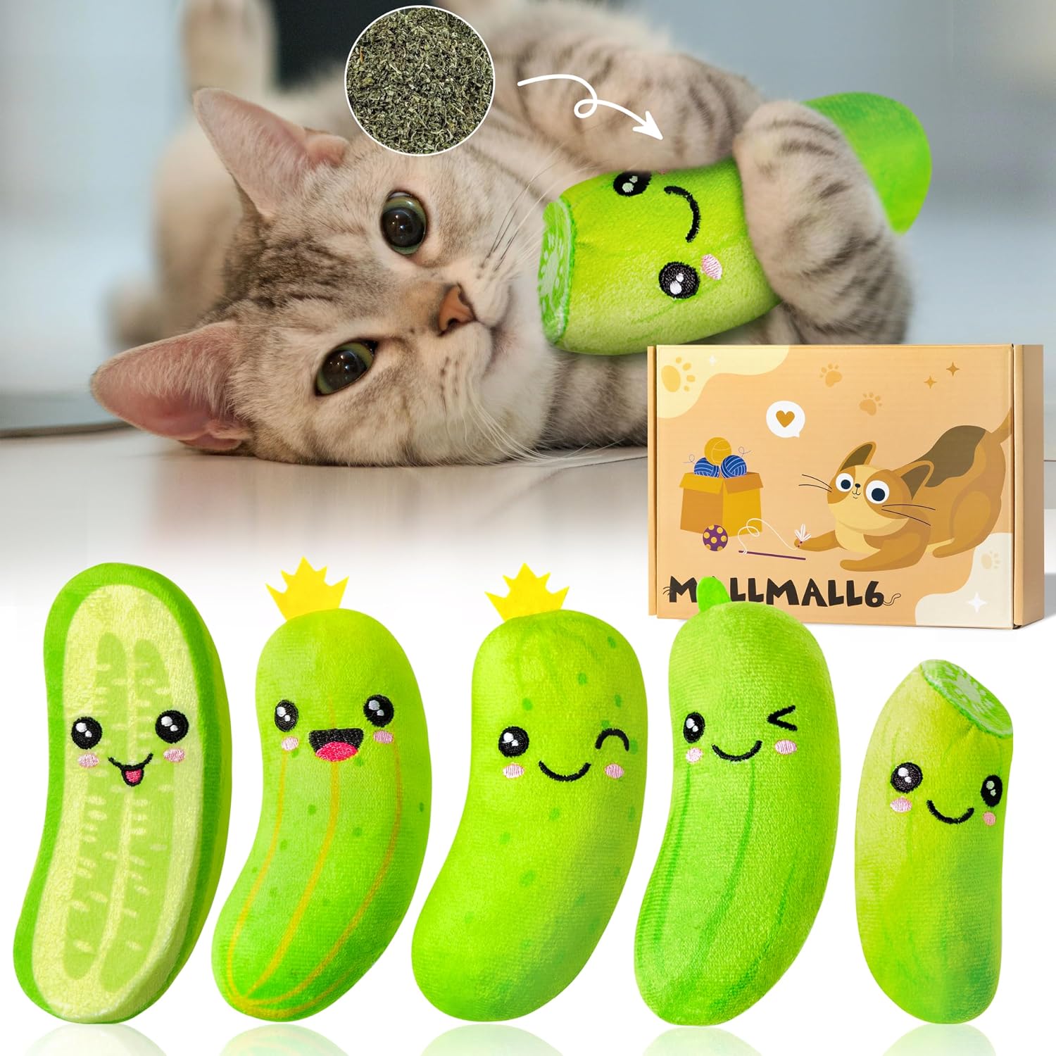 Decorative arrangement of Mallmall6 cat toys in a home setting