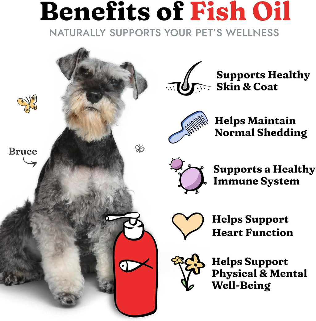Vital Pet Life liquid omega three supplement bottle with pump dispenser for dogs and cats