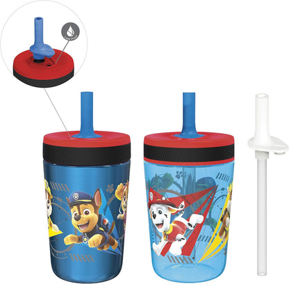 Zak Designs PAW Patrol Kelso Tumbler Set front view showing plastic and stainless steel leak proof kids cups
