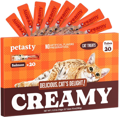 Petasty salmon lickable cat treats 20 tubes front packaging