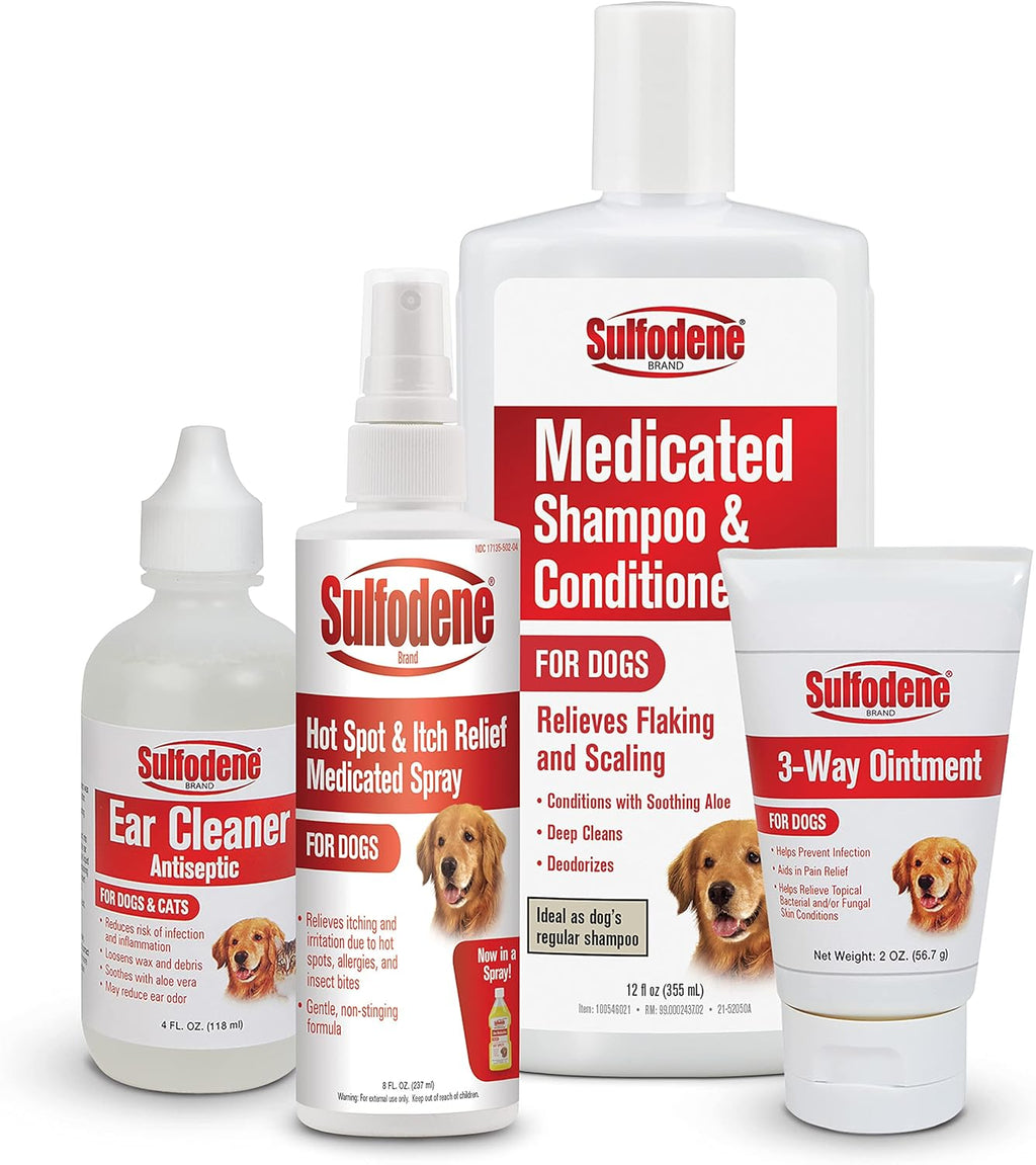Sulfodene anti itch dog spray side view on clean background