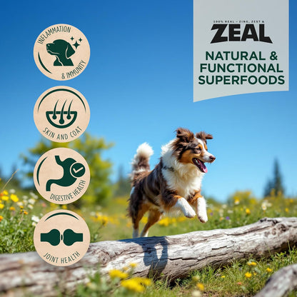 Authentic ZEAL Canada chicken recipe air dried pet food bag standing upright.