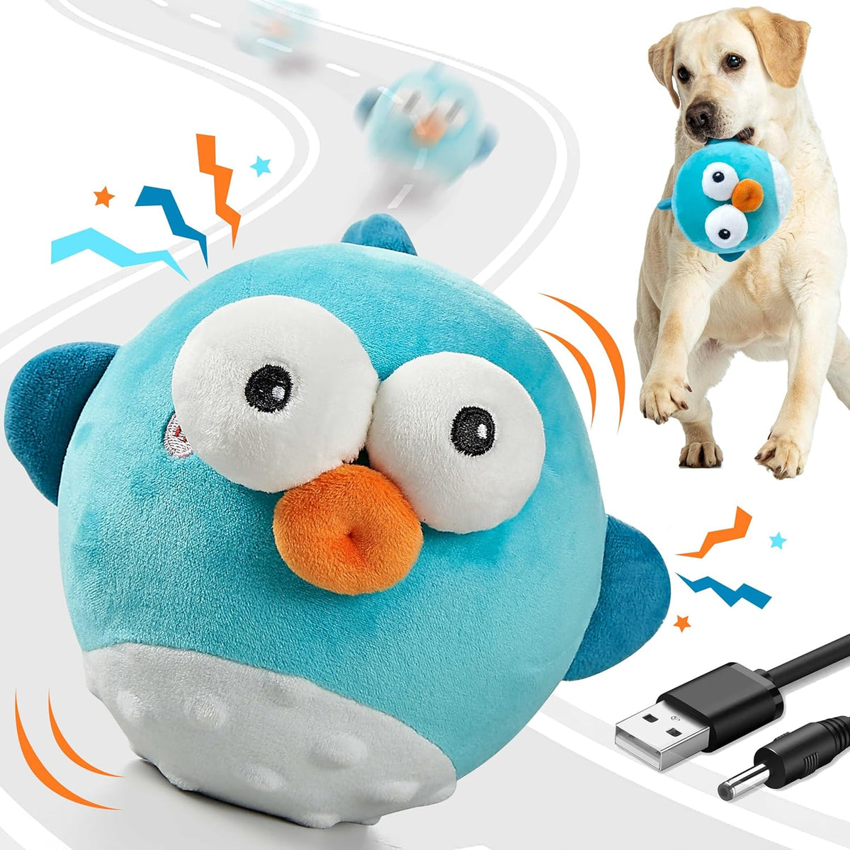 GUKCO Interactive Dog Toys, Squeaky Moving Ball Toy with Jumping & Music Modes, Rechargeable Plush Chew Toys for Small/Medium/Large Dogs to Keep Puppy Busy Pet Toys (Chick) - Image 9