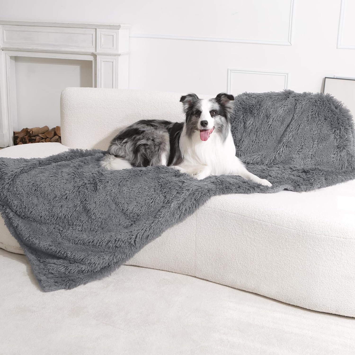 gogobunny Waterproof Dog Blanket for Couch & Furniture Protection - Super Soft Reversible Throw for Large Dogs & Cats, Calming Washable Fur & Sherpa Pet Blanket(33x77 Inch, Grey) - Image 12