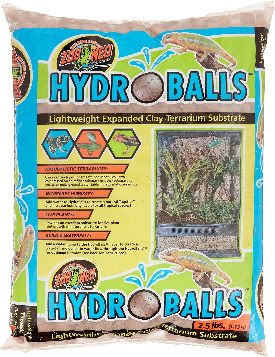 Zoo Med HydroBalls Expanded Clay Terrarium Substrate front view packaged bag