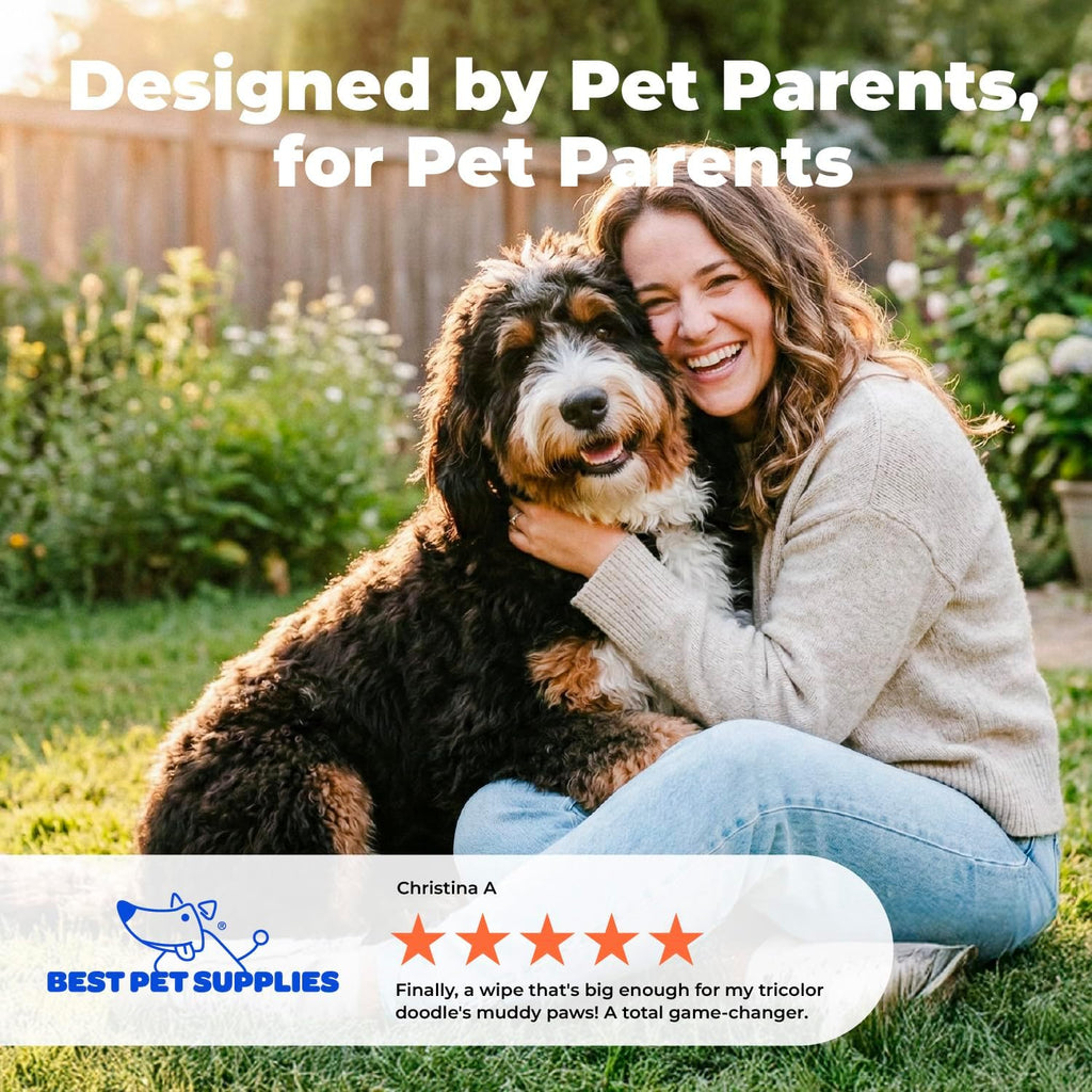 Travel friendly 100 count pet grooming wipes pouch for quick outdoor cleanup.