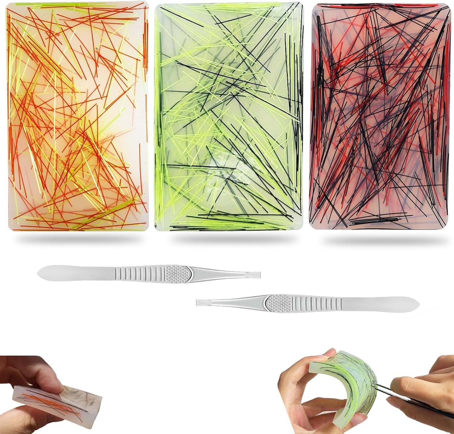 JUGGPENG skin picking fidget toy pick pad front view showing red silicone base with tweezers