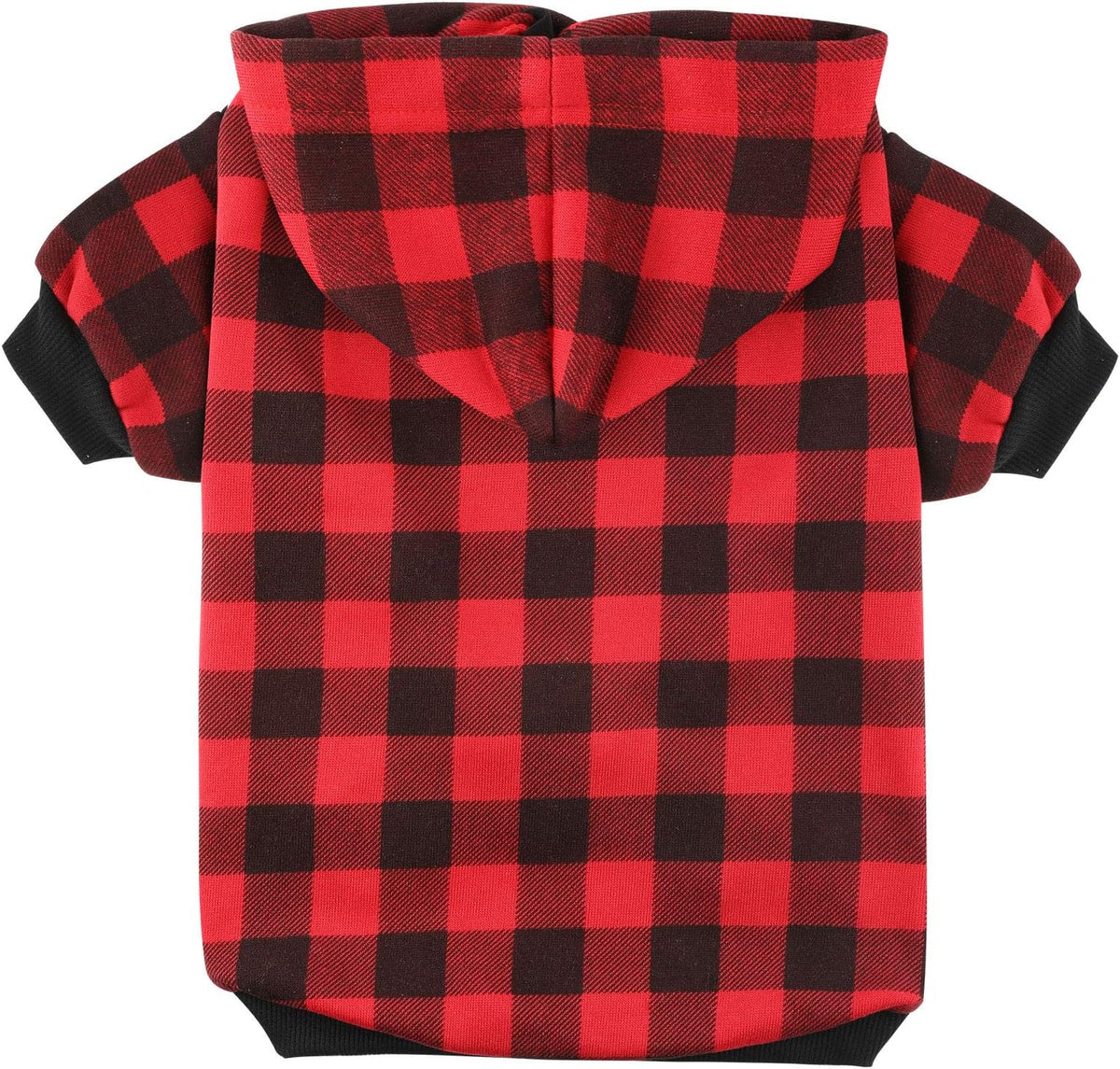 Blaoicni red fleece pet sweater back view showcasing the leash hole design