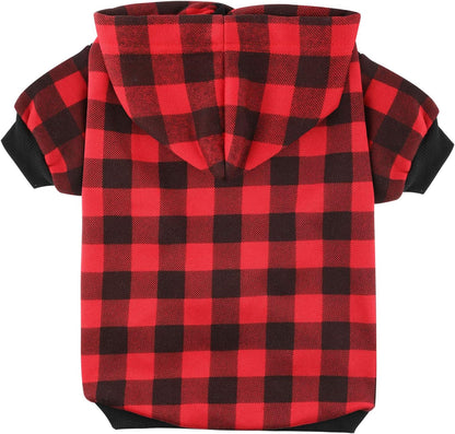 Blaoicni red fleece pet sweater back view showcasing the leash hole design