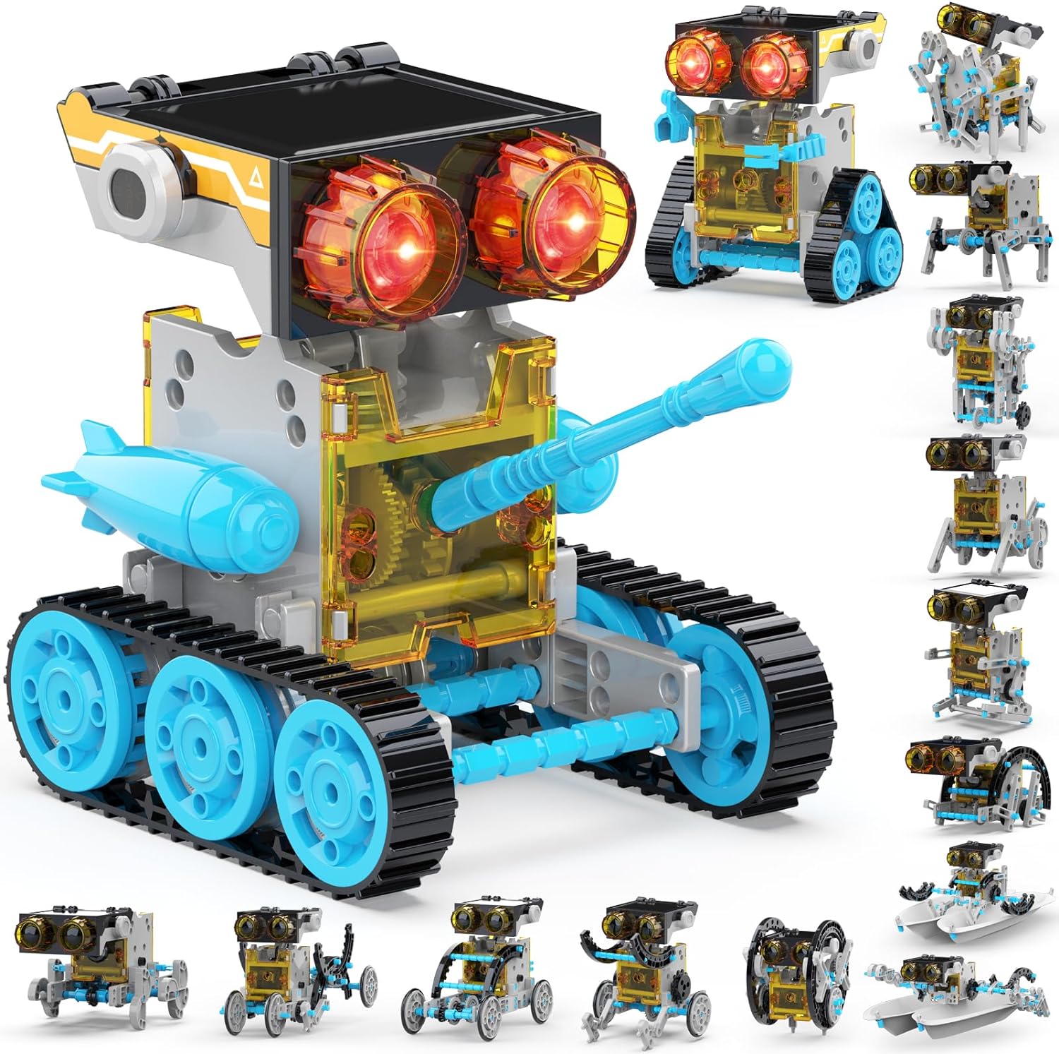 Wesfuner 30-in-1 Solar Robot Kit front packaging view showcasing the blue educational STEM building set.