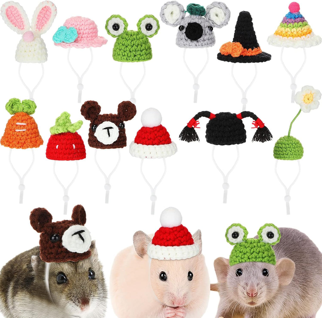 Silkfly mini hamster hat front view showcasing the full 12 piece crochet set.