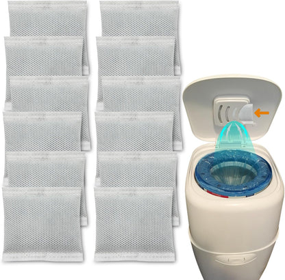 ShuRex diaper pail carbon filters twelve pack front view showing premium packaging.