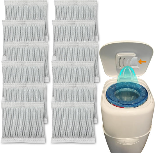 ShuRex diaper pail carbon filters twelve pack front view showing premium packaging.