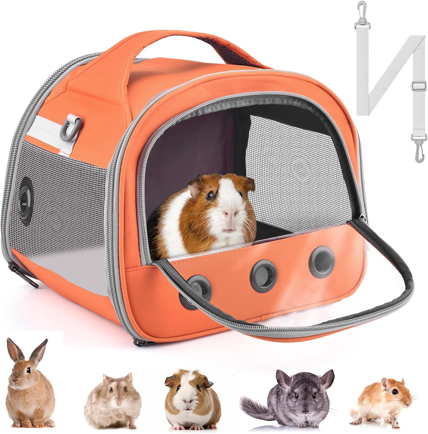 Bissap Bearded Dragon Travel Carrier, Portable Guinea Pig Carrier Bag Tortoise Carrier Pouch for Bunny Hamster Chinchilla Hedgehog Lizard Bird Outgoing Reptile Travel Carrying Case - Grey - Image 8