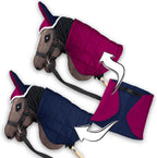SKIPPI two tone fly hat ear bonnet close up view for stick horses.