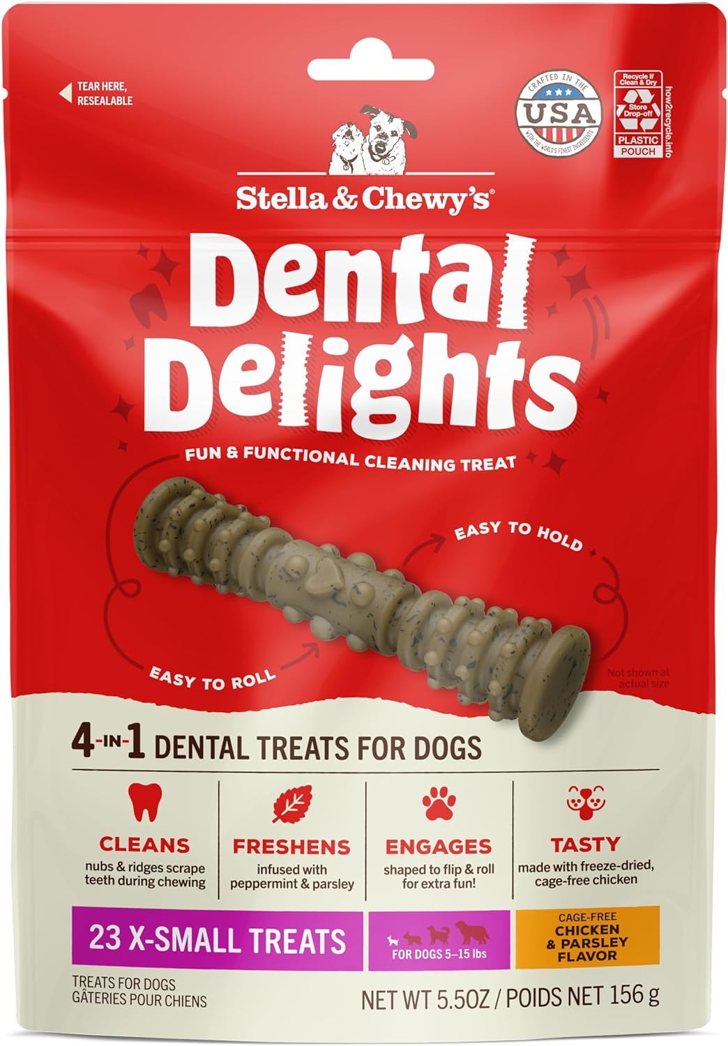 Stella & Chewy's Dental Delights - Freeze-Dried Raw Chicken Dental Treats for Small Dogs - Teeth Cleaning & Breath Freshening Chews with Ridges & Nubs - Made in USA - 10.5 oz - 21 Small Treats - Image 9