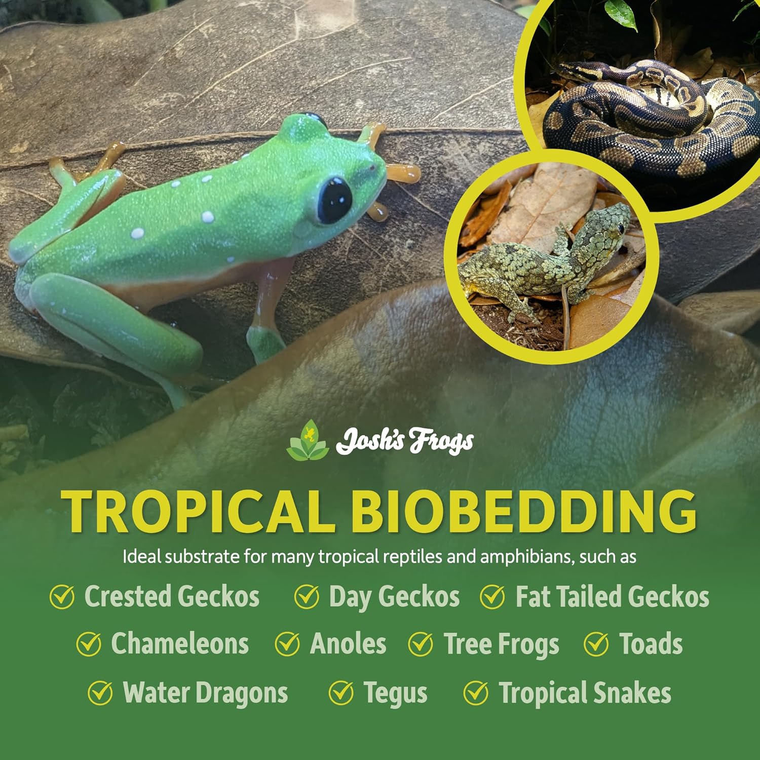 Josh's Frogs BioBedding Tropical Bioactive Substrate details of the organic and inorganic ingredients mix