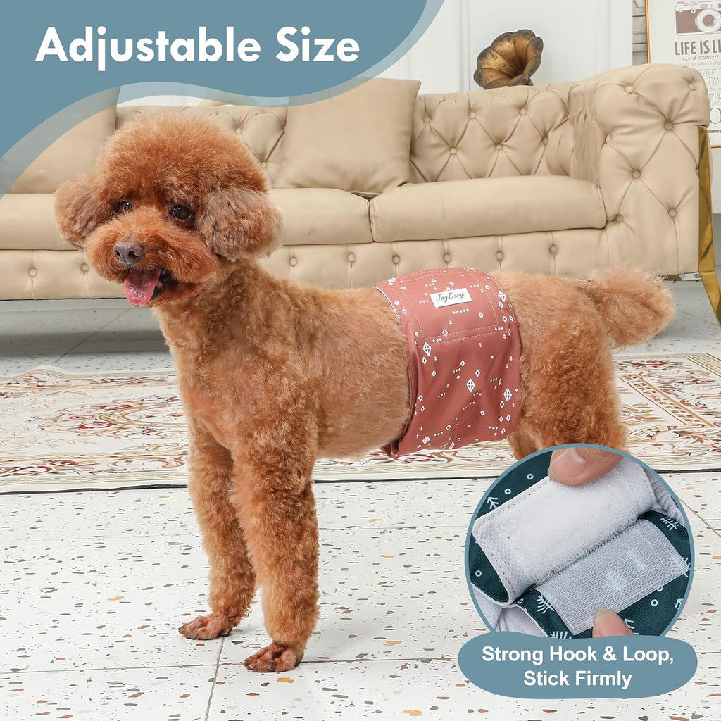 Waterproof outer layer on JoyDaog male dog nappies to prevent leaks.