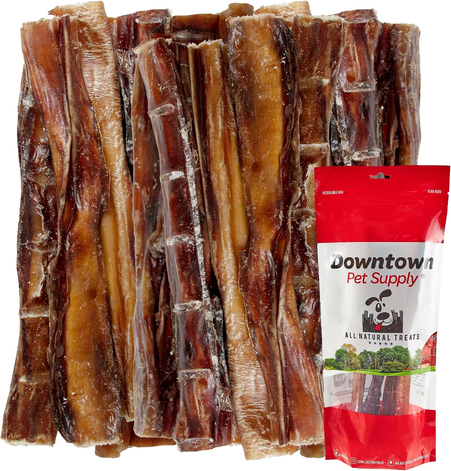 Safe digestible beef pizzle sticks for canine dental health.