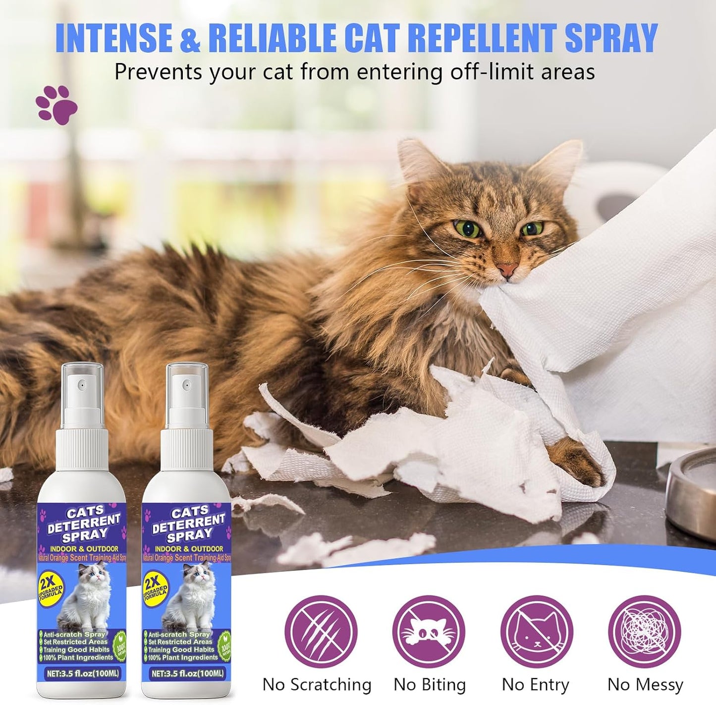Peturarion cat scratch deterrent spray bottle on wooden table