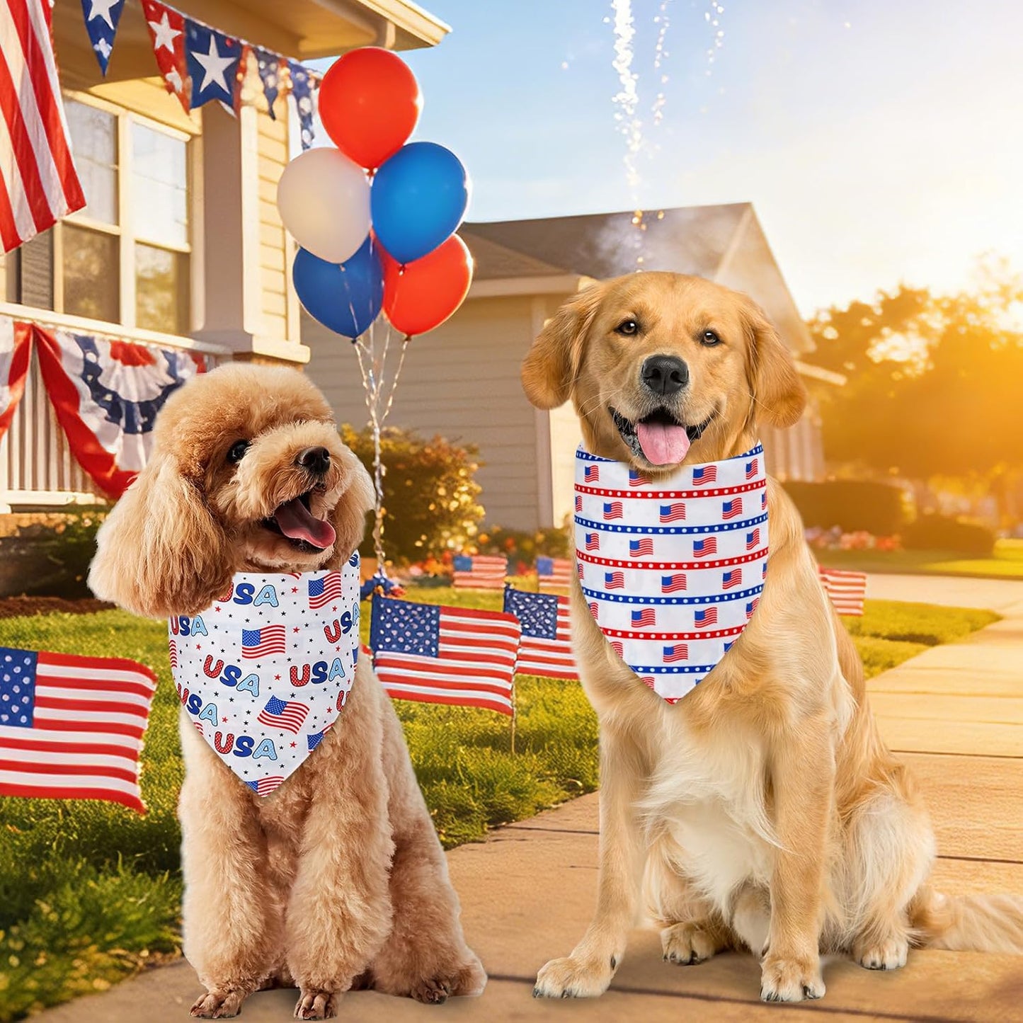 Close up of patriotic star print pet bandana