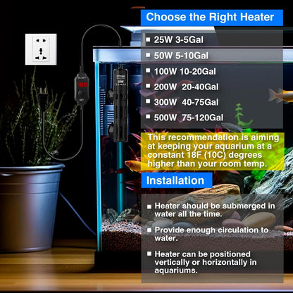 Vcraze aquarium heater submerged in a clear water setup